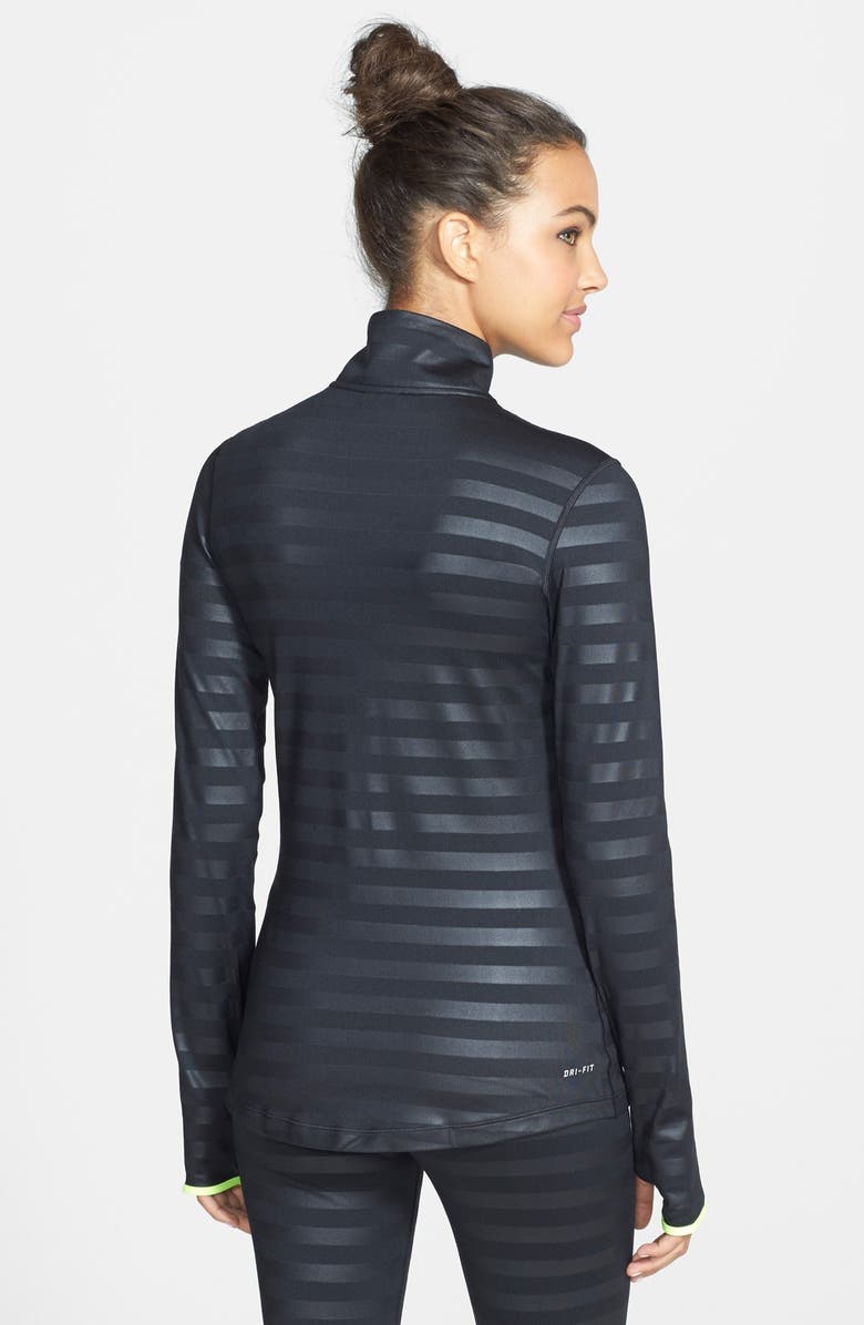 Nike 'Pro Hyperwarm' Embossed Stripe Half Zip Top, Alternate, color,