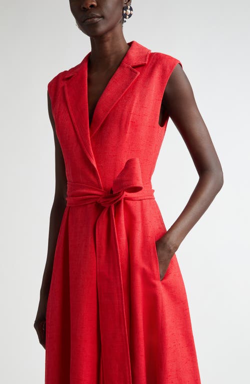 Carolina Herrera Sleeveless Slub Twill Faux Wrap Midi Dress In Herrera Red