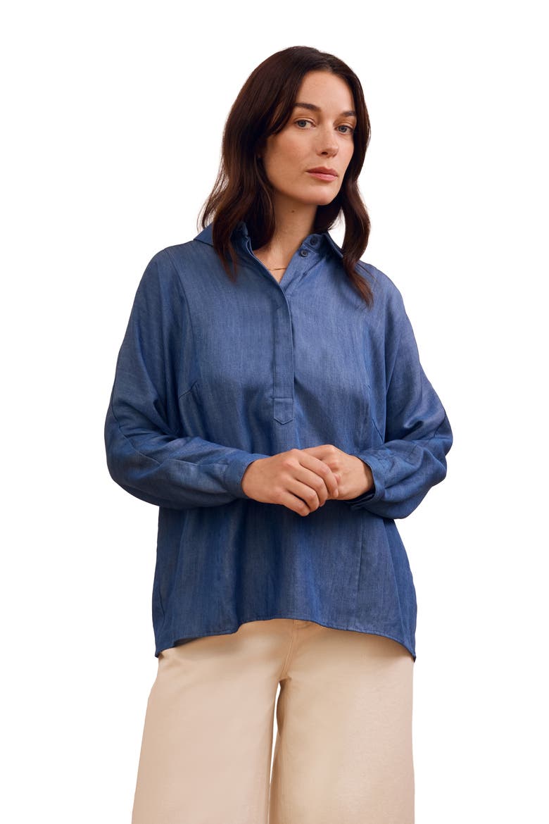 Drapey Pop Over Blouse, Main, color, Denim Blue