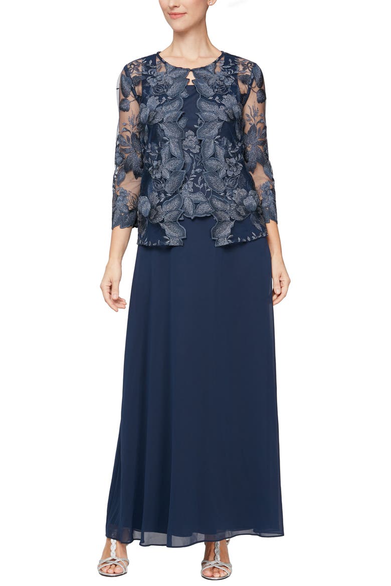 Mock Two-Piece Cocktail Dress with Jacket, Main, color, NAVY