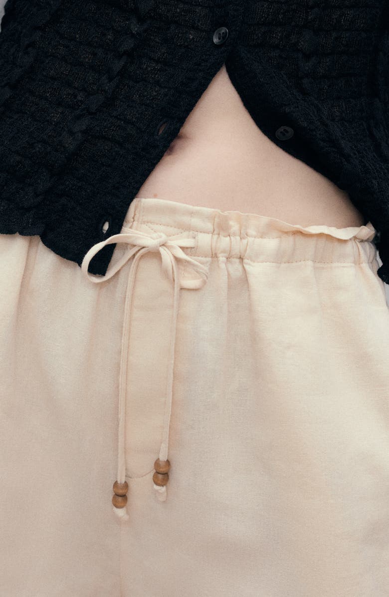 MANGO Drawstring Waist Line Blend Shorts, Alternate, color, Beige