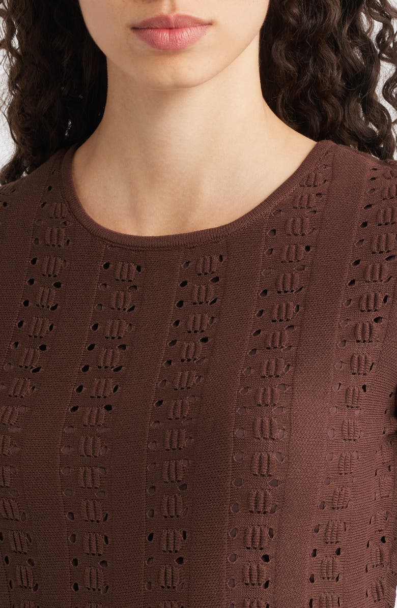 Julia Jordan Open Stitch Long Sleeve Sweater Dress, Alternate, color, Brown