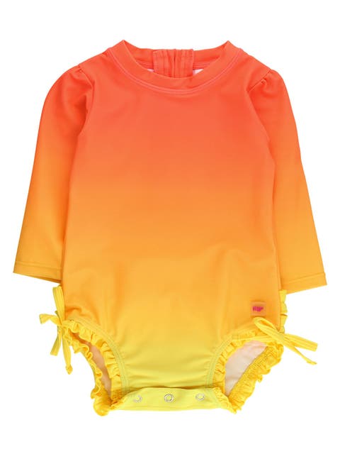 UPF50+ Sun Protected Neon Long Sleeve One Piece Rash Guard Swimsuit, with Signature Rear Ruffles