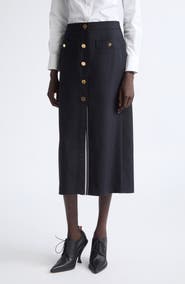 Thom Browne Button Front Wool Midi Skirt