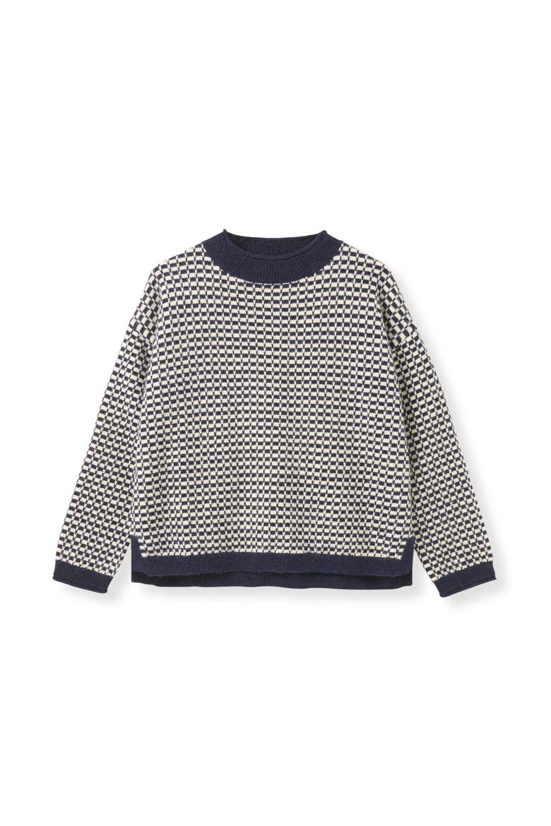 Micro Check Funnel Neck Sweater, Alternate, color, Navy / Ecru