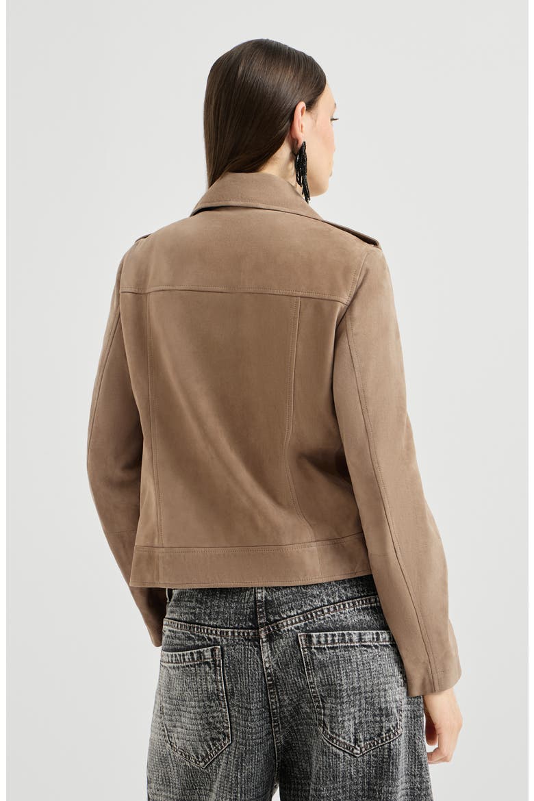 Suede biker jacket with monili, Alternate, color, Hazelnut