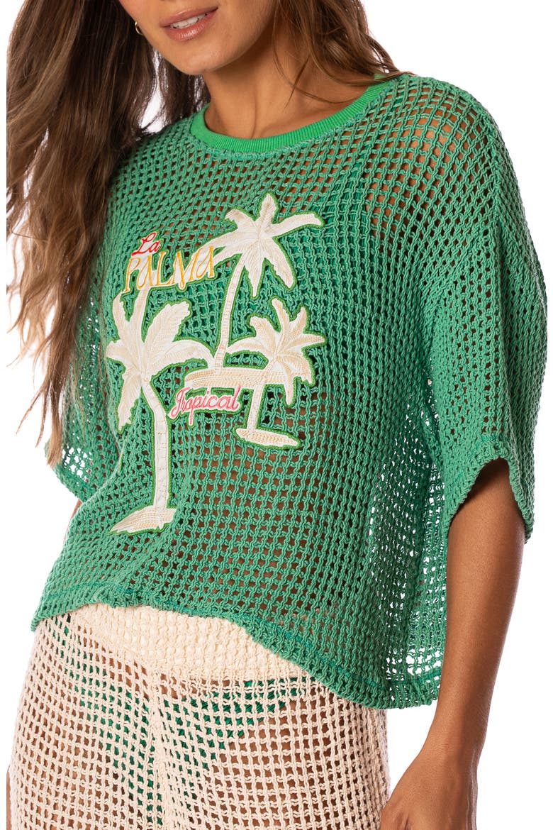 Tropical Sheer Cotton Crochet Cover-Up T-Shirt, Alternate, color, BRIGHT GREEN