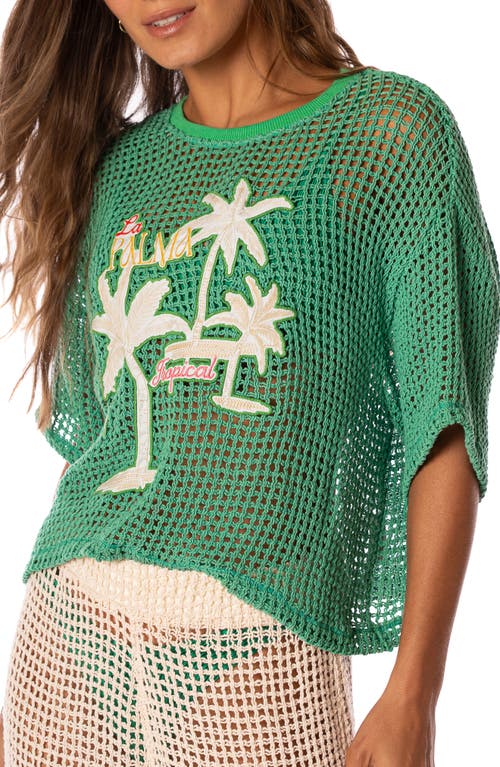 Maaji Tropical Sheer Cotton Crochet Cover-up T-shirt In Green