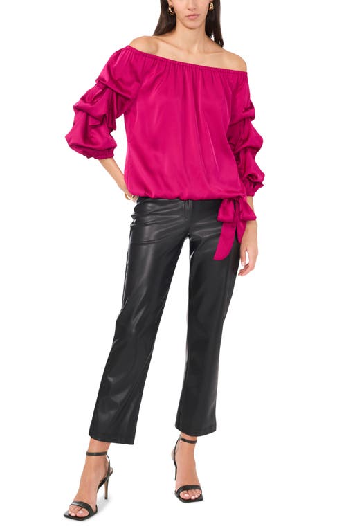 Vince Camuto Off The Shoulder Bubble Sleeve Satin Top In Fiercely Fuchsia
