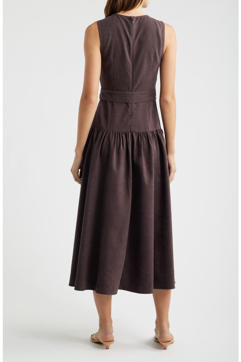 Belted Drop Waist Midi Dress, Alternate, color, BROWN