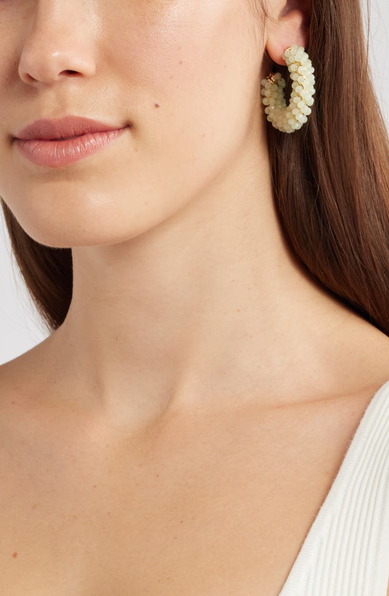 Nordstrom Beaded Huggie Hoop Earrings, Alternate, color, Mint- Gold