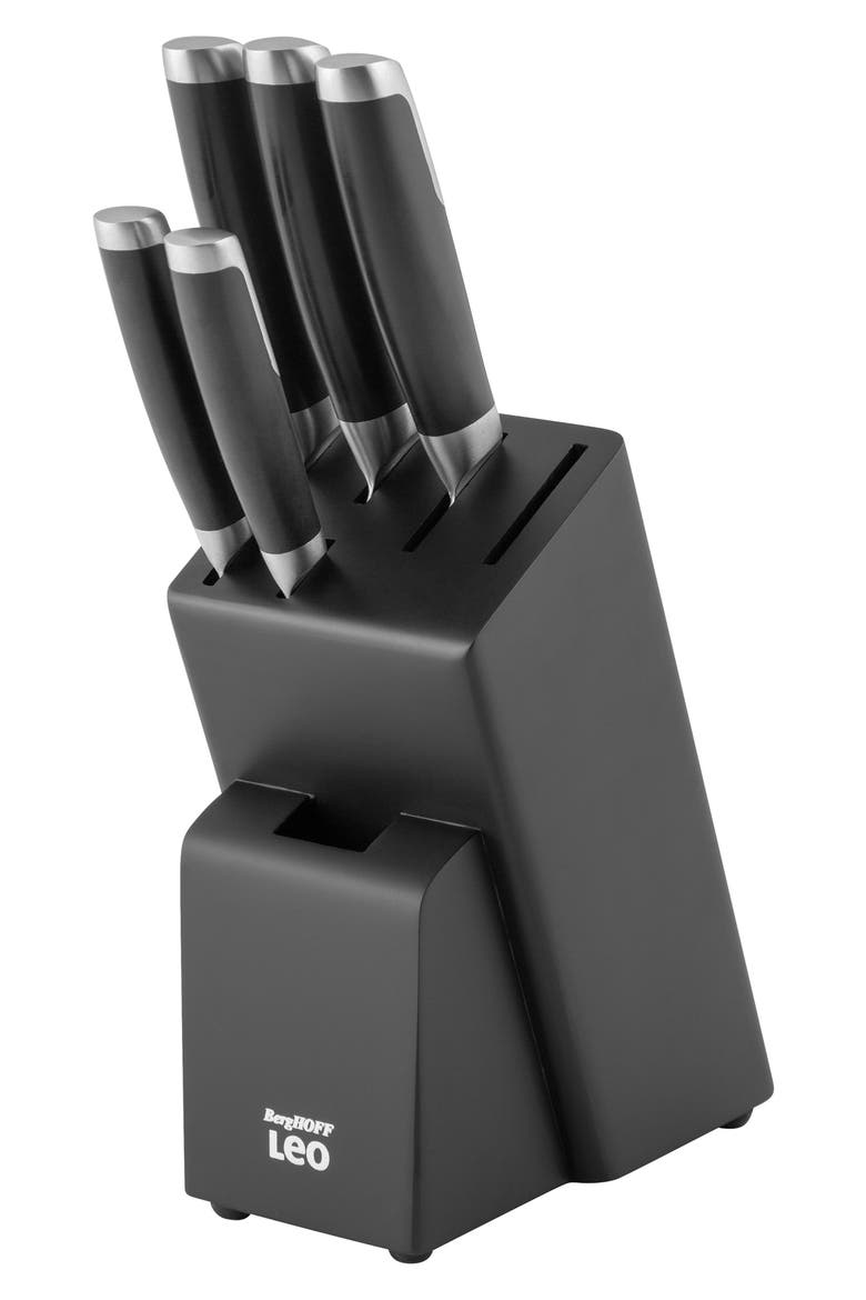 Leo 6-Piece Knife Block Set, Main, color, BLACK/ SILVER