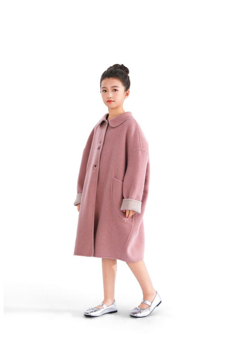 Wool Coat with Peter Pan Collar, Alternate, color, Pink