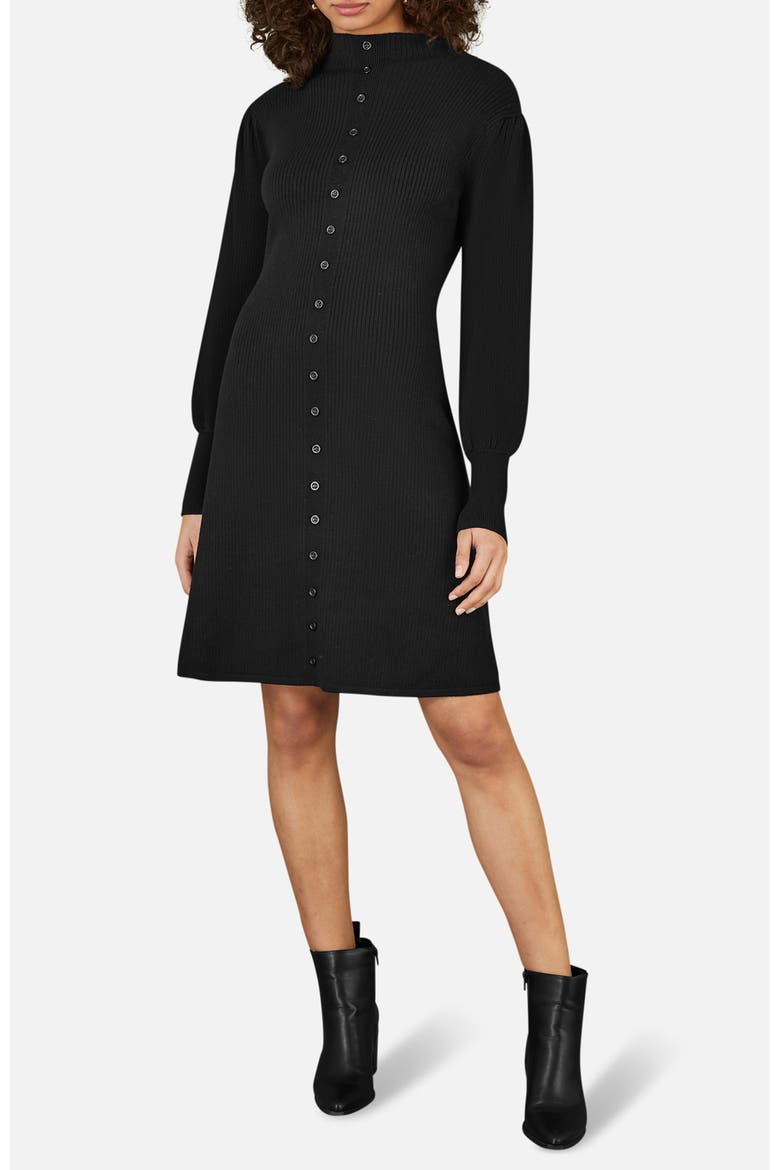 Knitted Button Up Midi Dress, Alternate, color, Black