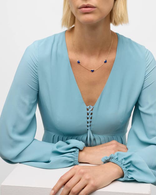 Jan Leslie Triple Station Heart 20" Necklace Set In Sterling Silver With 18k Gold Overlay In Blue