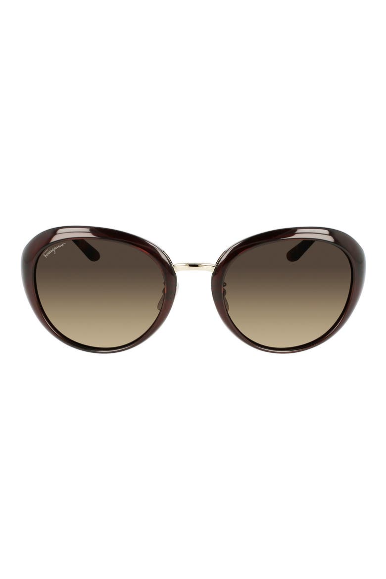 Salvatore Ferragamo 57mm Oval Sunglasses, Main, color, BROWN/ GOLD