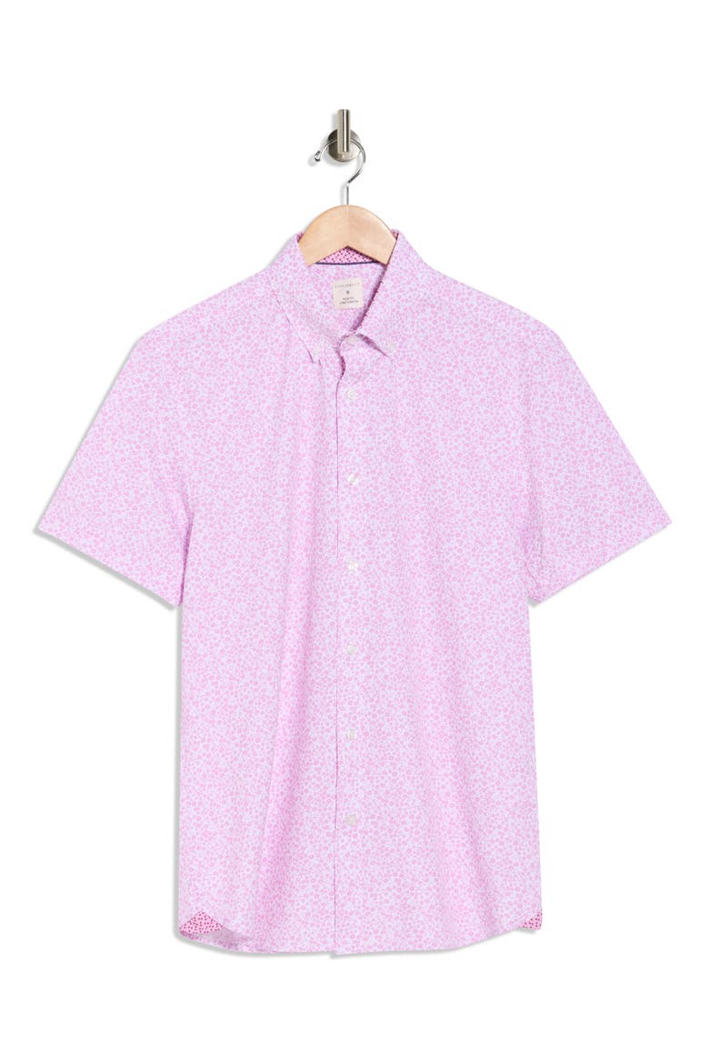Floral Short Sleeve Woven Button-Down Shirt, Alternate, color, PINK