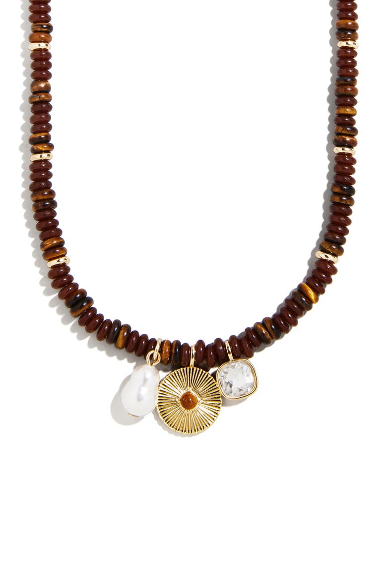 Malia Tiger's Eye Charm Necklace, Alternate, color, BROWN