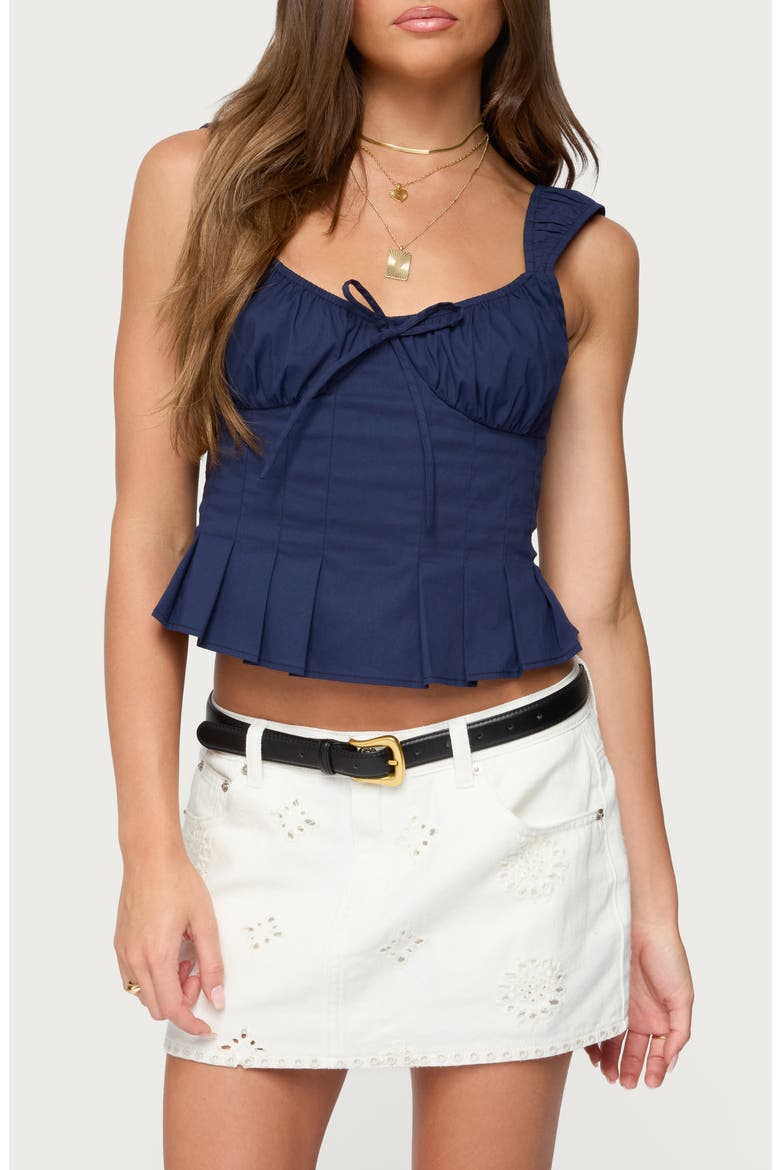 Tammie Pleated Poplin Top, Main, color, NAVY