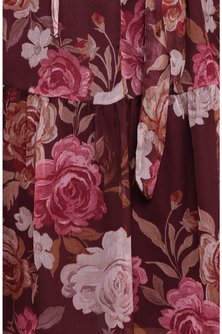 Hensley Floral Long Sleeve Chiffon Dress, Alternate, color, BURGUNDY BRANDY BLOOM