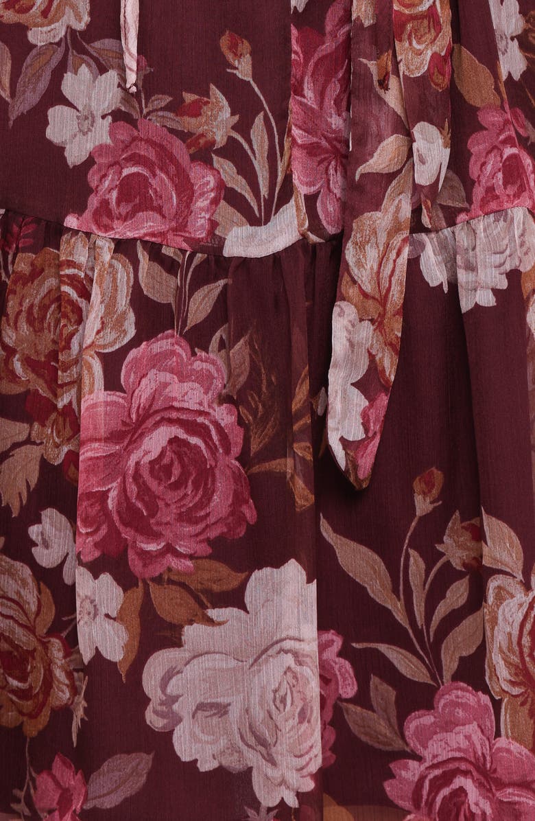 Petal & Pup Hensley Floral Long Sleeve Chiffon Dress, Alternate, color, Burgundy Brandy Bloom