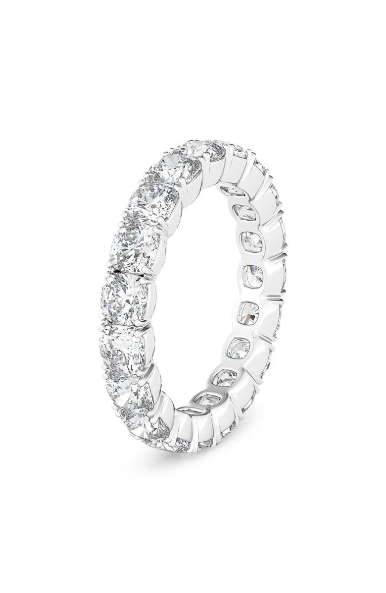 HauteCarat Cushion Cut Lab Created Diamond Eternity Ring, Main, color, White Gold