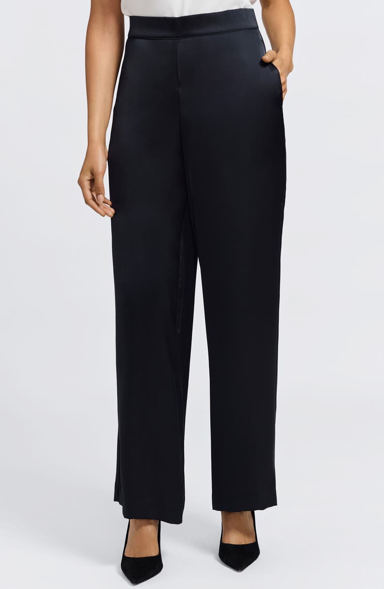 Foxcroft Hostess Satin Pull-On Pants, Main, color, Black