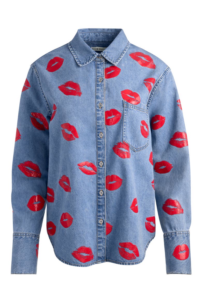 Kiss Print Denim Shirt Jacket, Alternate, color, DENVER BRIGHT BLUE