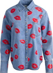 Alice + Olivia Kiss Print Denim Shirt Jacket