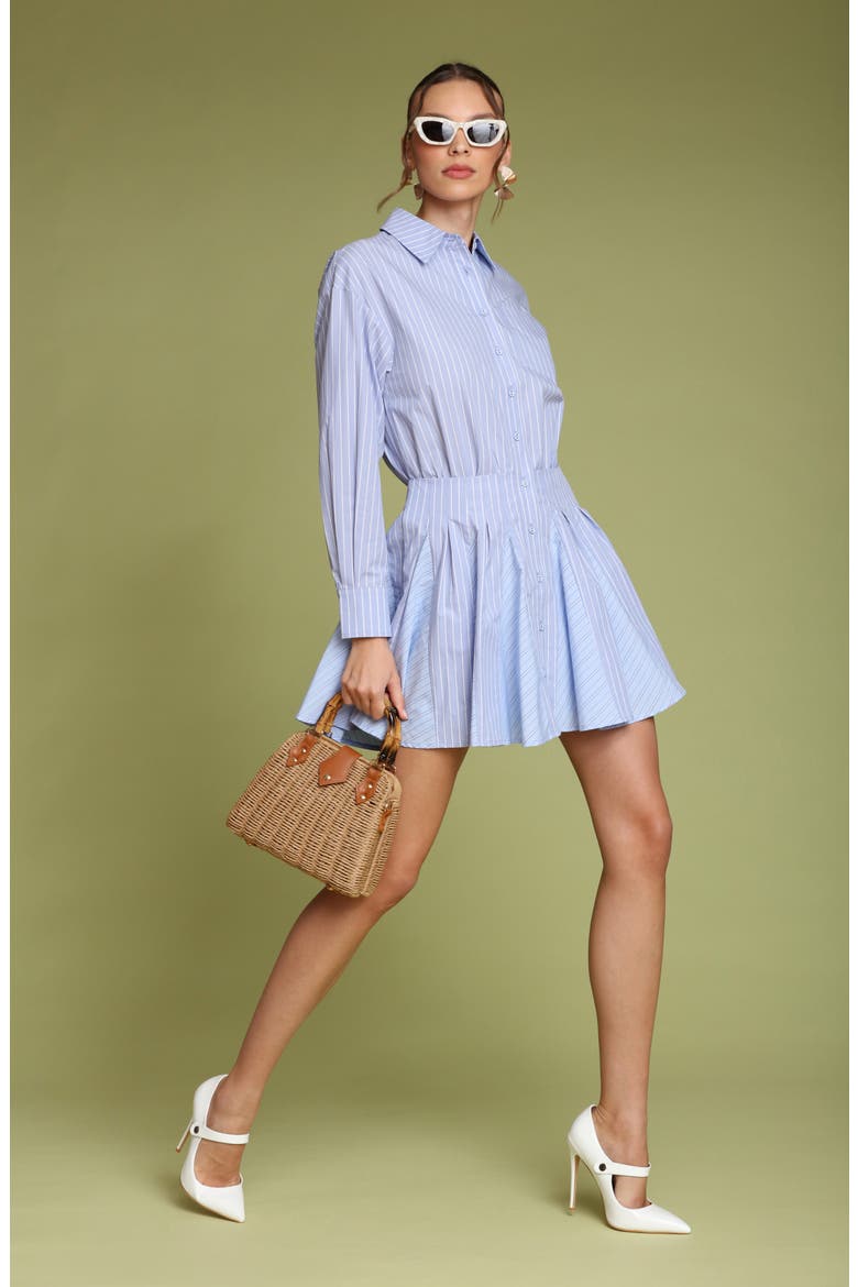 Stripe Long Sleeve Cotton Button-Up Minidress, Alternate, color, BLUE STRIPE MULTI