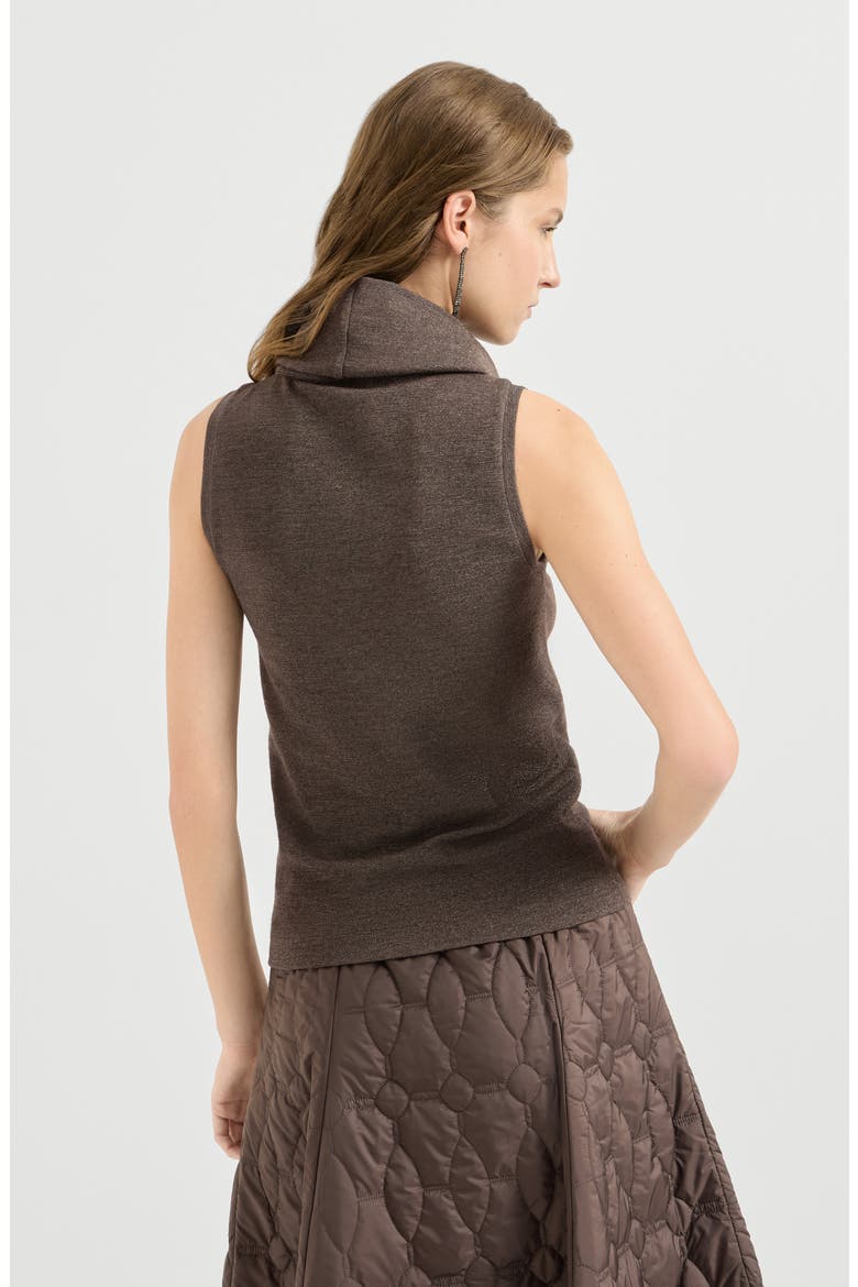 Sparkling virgin wool jersey turtleneck top, Alternate, color, Coffee