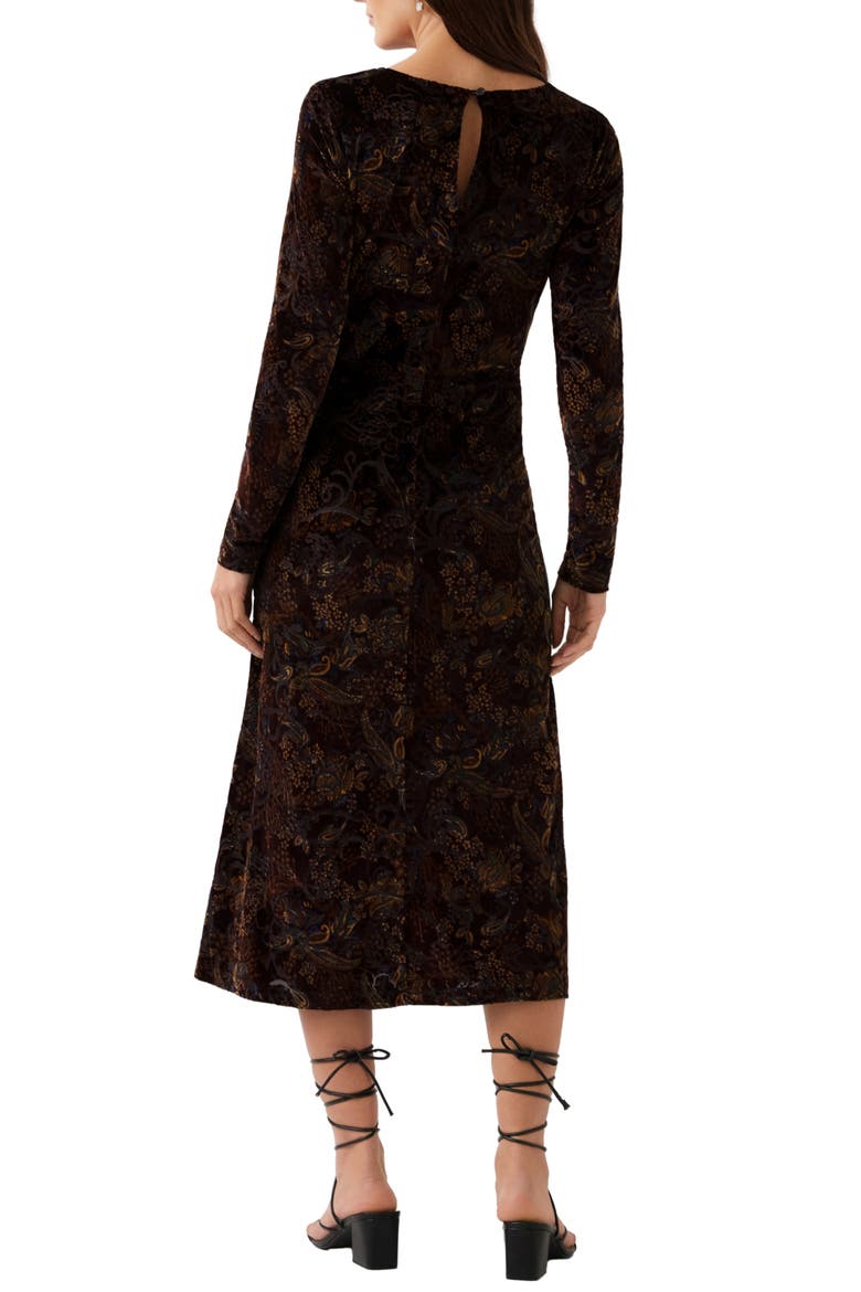 Velvet Burnout Midi Dress, Alternate, color, CHOCOLATE