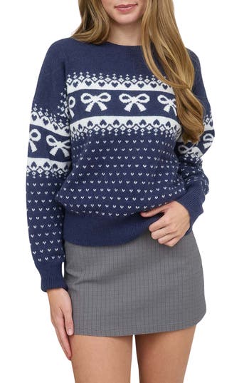 Blu Pepper Bow Crewneck Sweater In Blue
