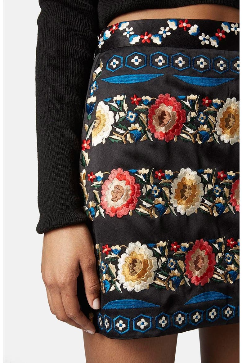 Embroidered A-Line Skirt, Alternate, color, BLACK MULTI