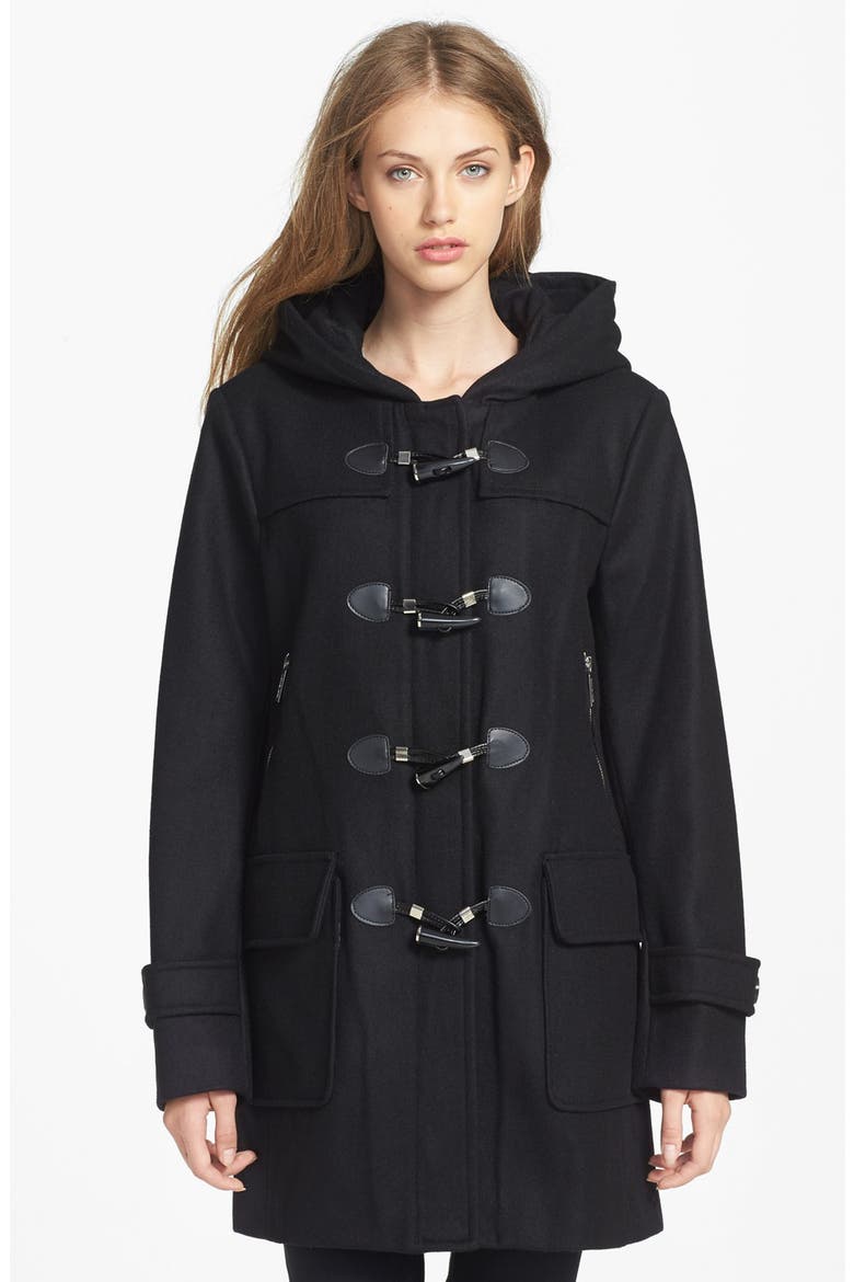 Hooded Wool Blend Toggle Coat, Main, color, BLACK