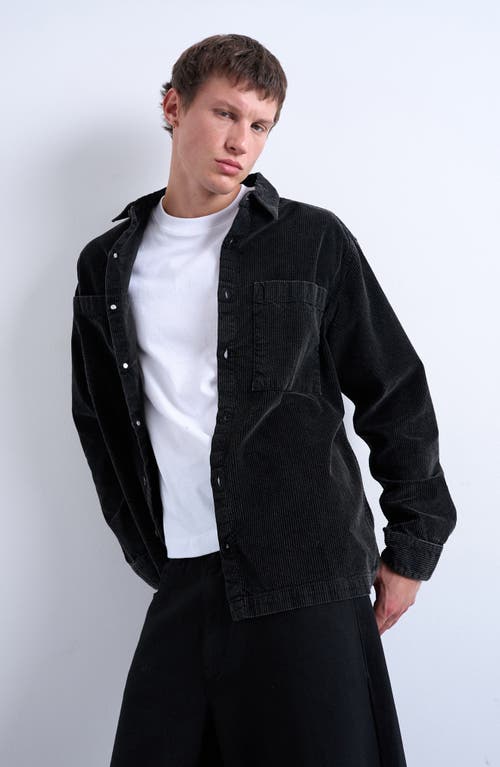Topman Washed Corduroy Overshirt In Black