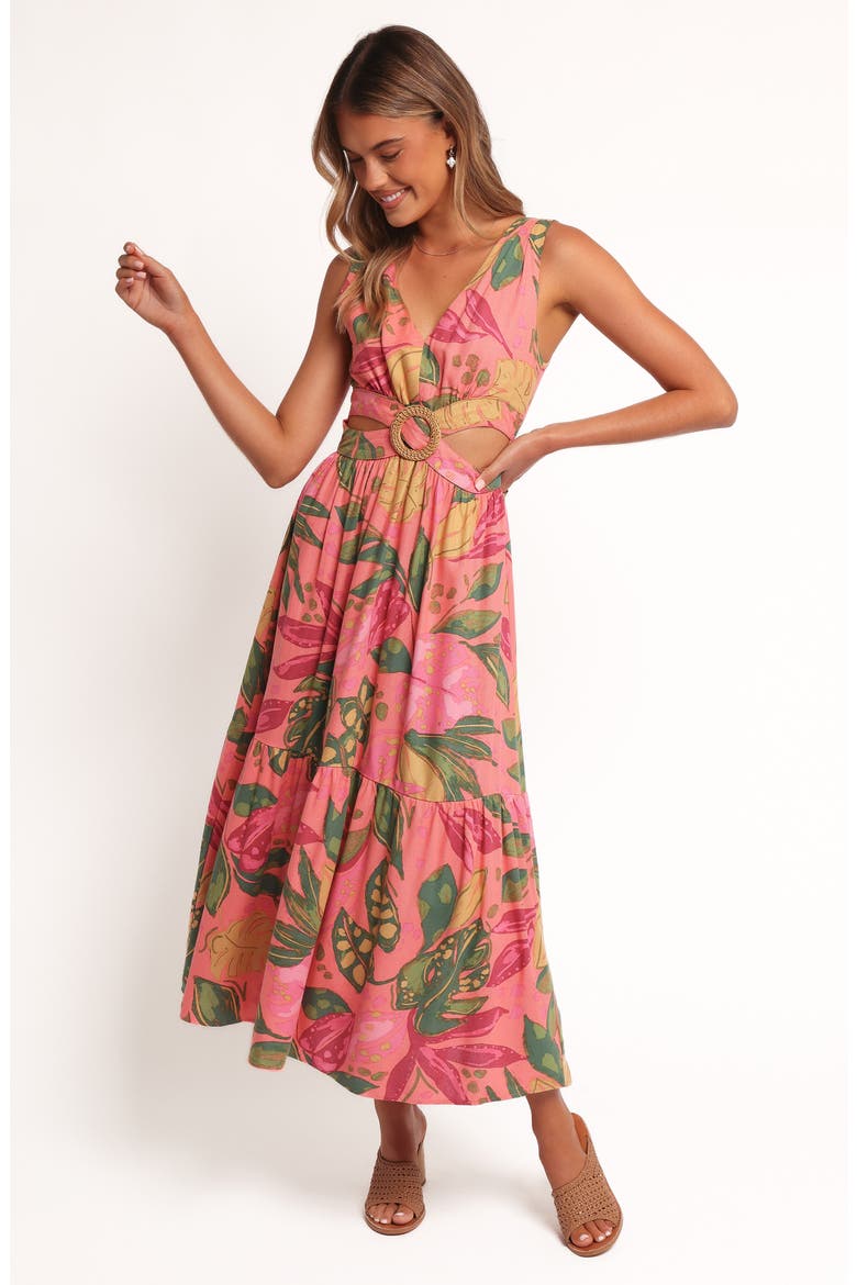 Oasis Print Cutout Midi Dress, Alternate, color, PINK RIO