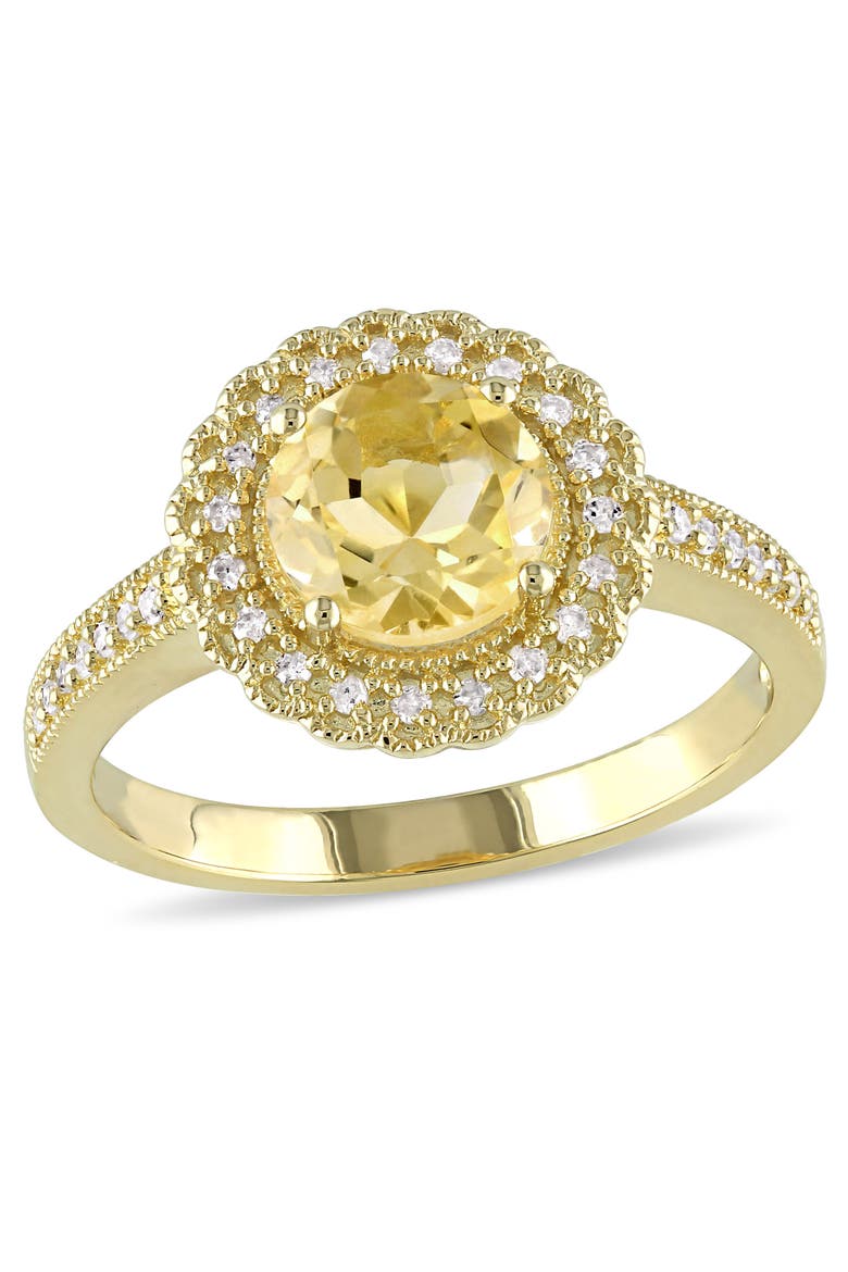 Gemstone & Diamond Halo Ring Yellow-Plated, Main, color, Citrine