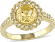 Julianna B. Gemstone & Diamond Halo Ring Yellow-Plated
