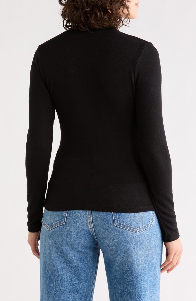 Renee C V-Neck Long Sleeve Crop Henley Top, Alternate, color, Black