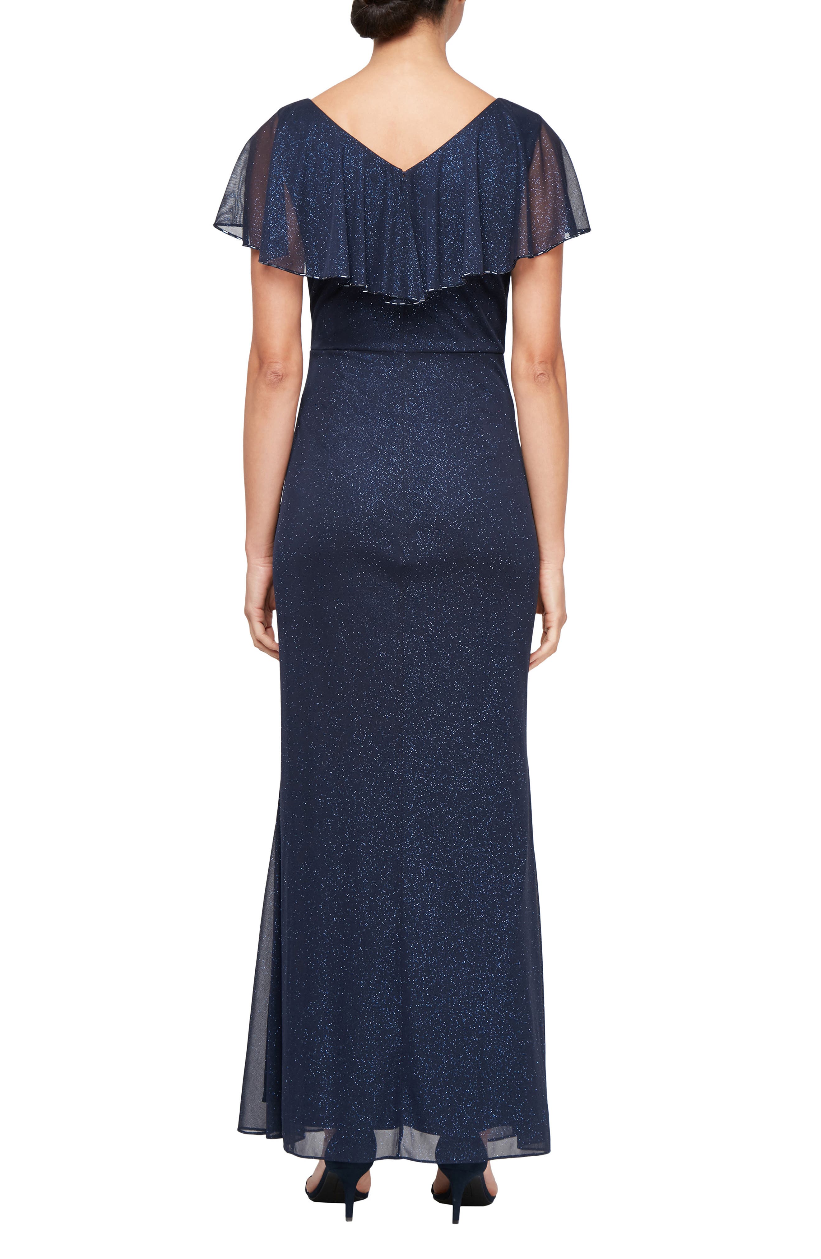 Beaded Shimmer Capelet Gown - image 2