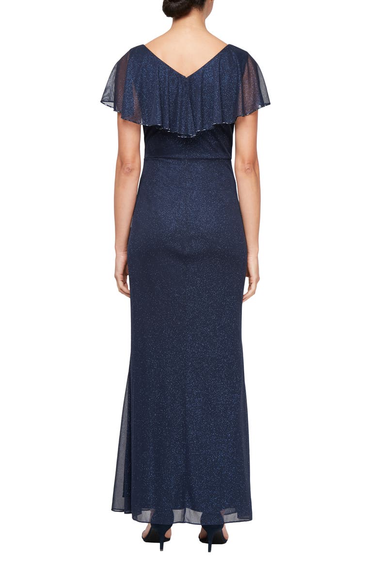 Beaded Shimmer Capelet Gown, Alternate, color, NAVY