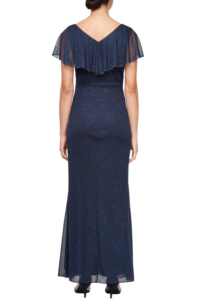 SL FASHIONS Beaded Shimmer Capelet Gown, Alternate, color,