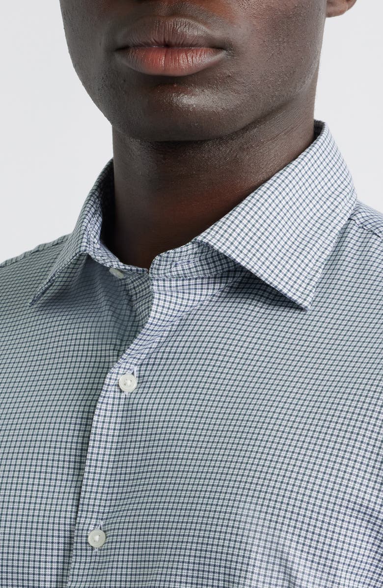 Peter Millar Jackson Crown Lite Microcheck Performance Twill Button-Up Shirt, Alternate, color, Deep Verdant