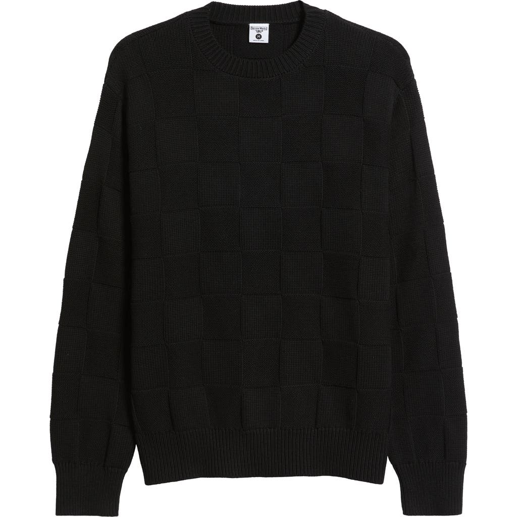 Service Works Check Knit Cotton Crewneck Sweater In Black