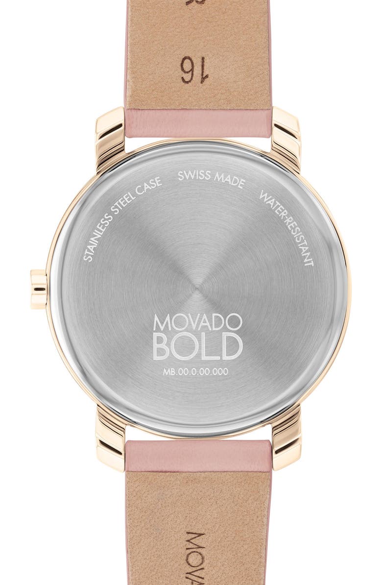 Movado Bold Access Museum Dot Leather Strap Watch, 34mm, Alternate, color, Rose