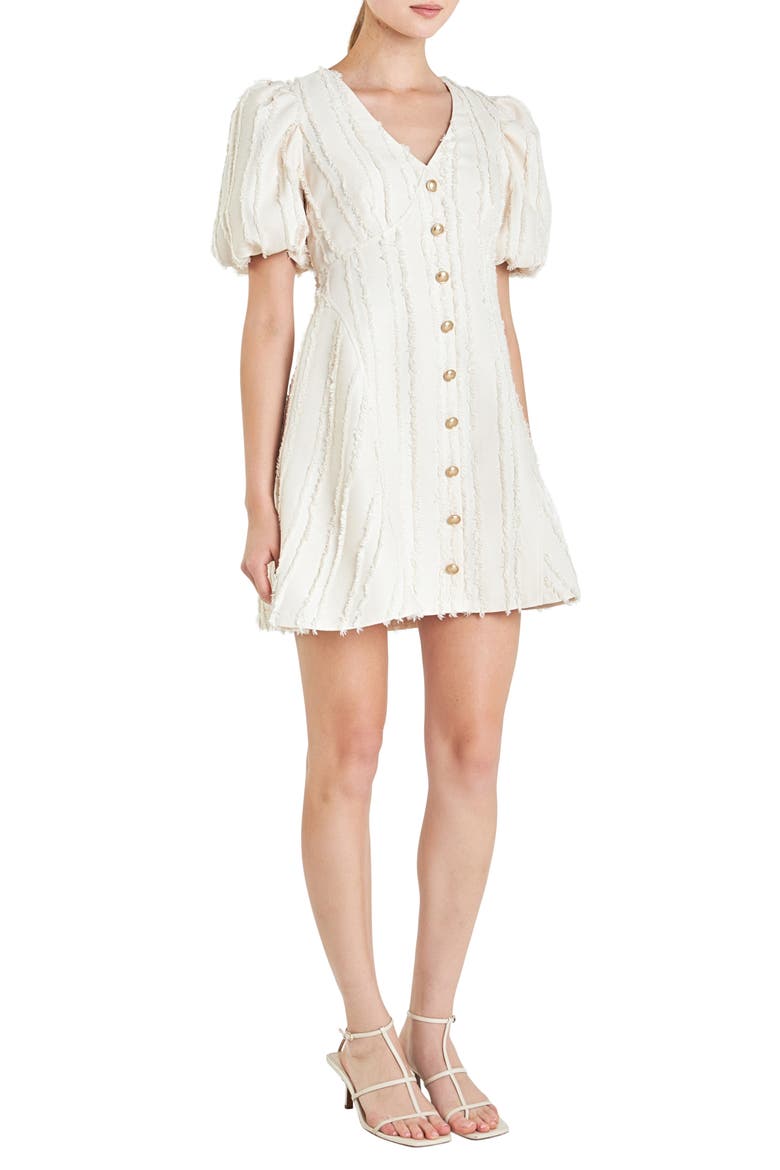 Textured Puff Sleeve Minidress, Alternate, color, BEIGE