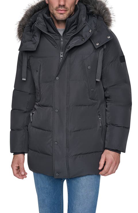 Hooded Down & Feather Fill Parka with Bib