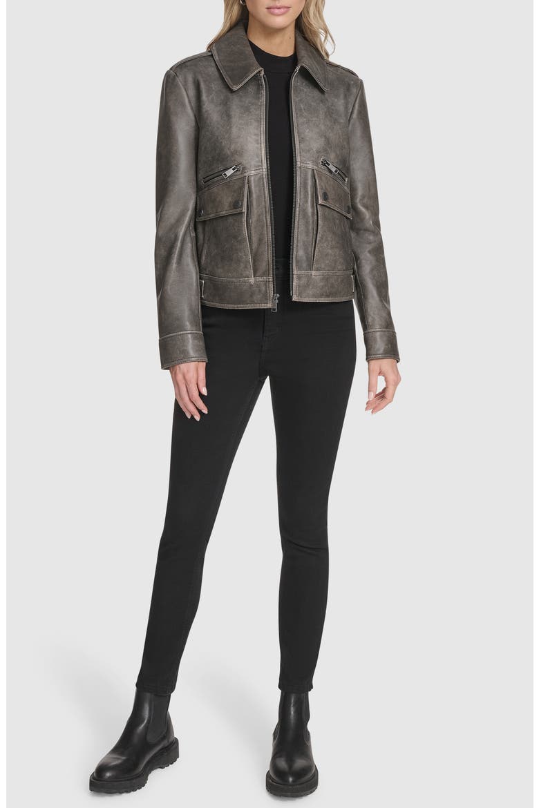 Addis Aviator Leather Jacket, Alternate, color, BLACK
