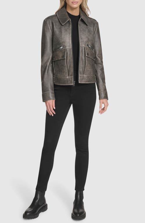 Andrew Marc Addis Aviator Leather Jacket In Gray
